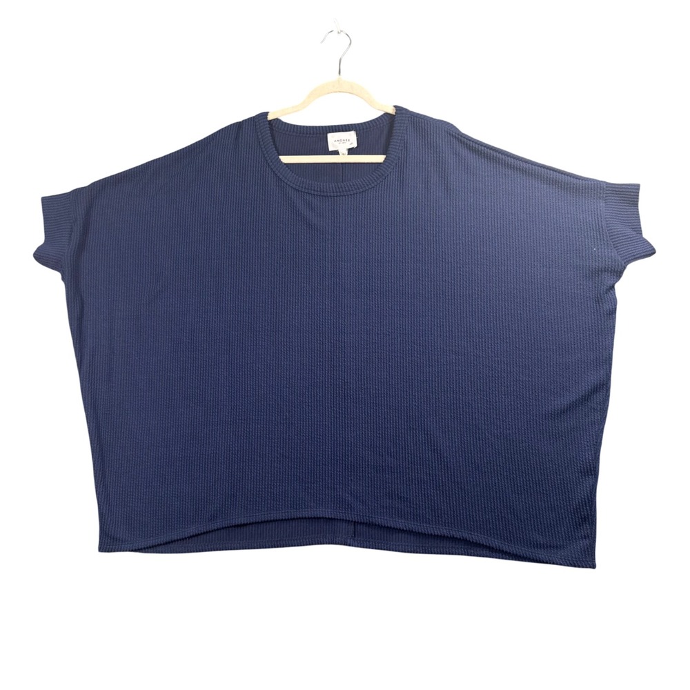 Andrée by Unit Oversized Waffle Knit Dolman Top Navy Blue Boho Lagenlook M/L